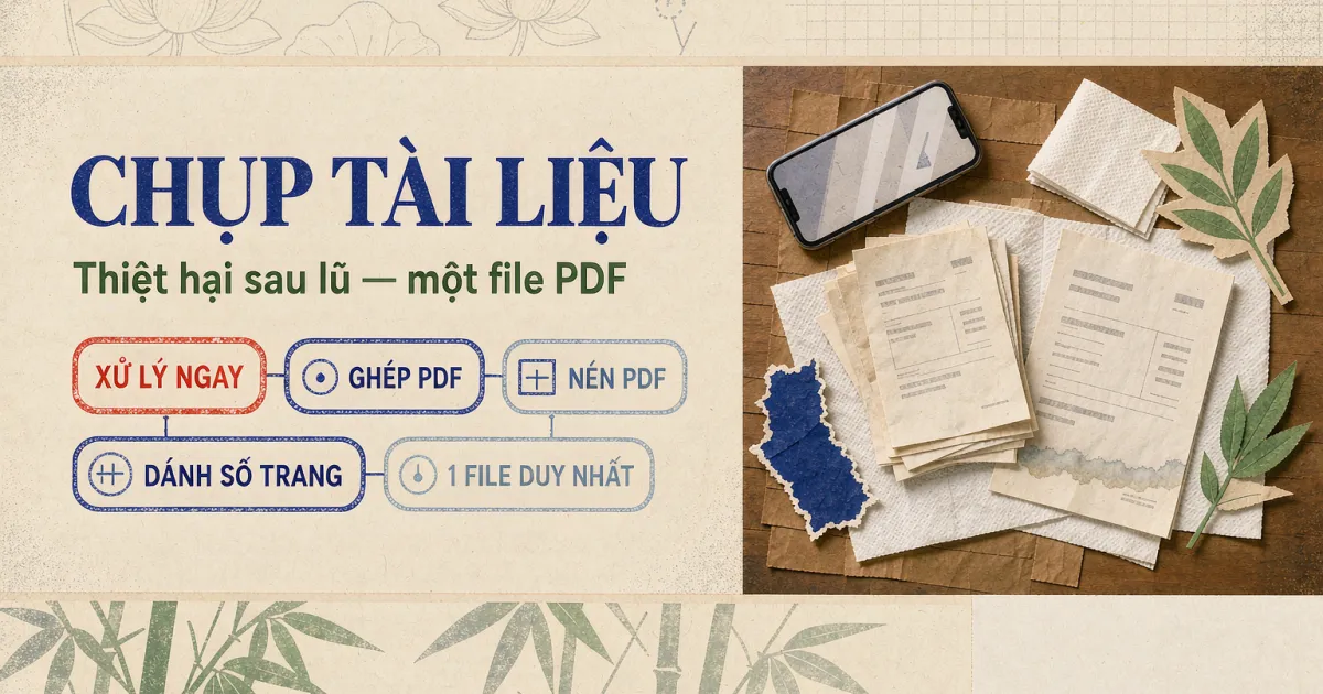 Cách gom hồ sơ thiệt hại sau mưa lũ thành 1 file PDF — chụp giấy tờ, hóa đơn bị ướt bằng điện thoại không bị mờ
