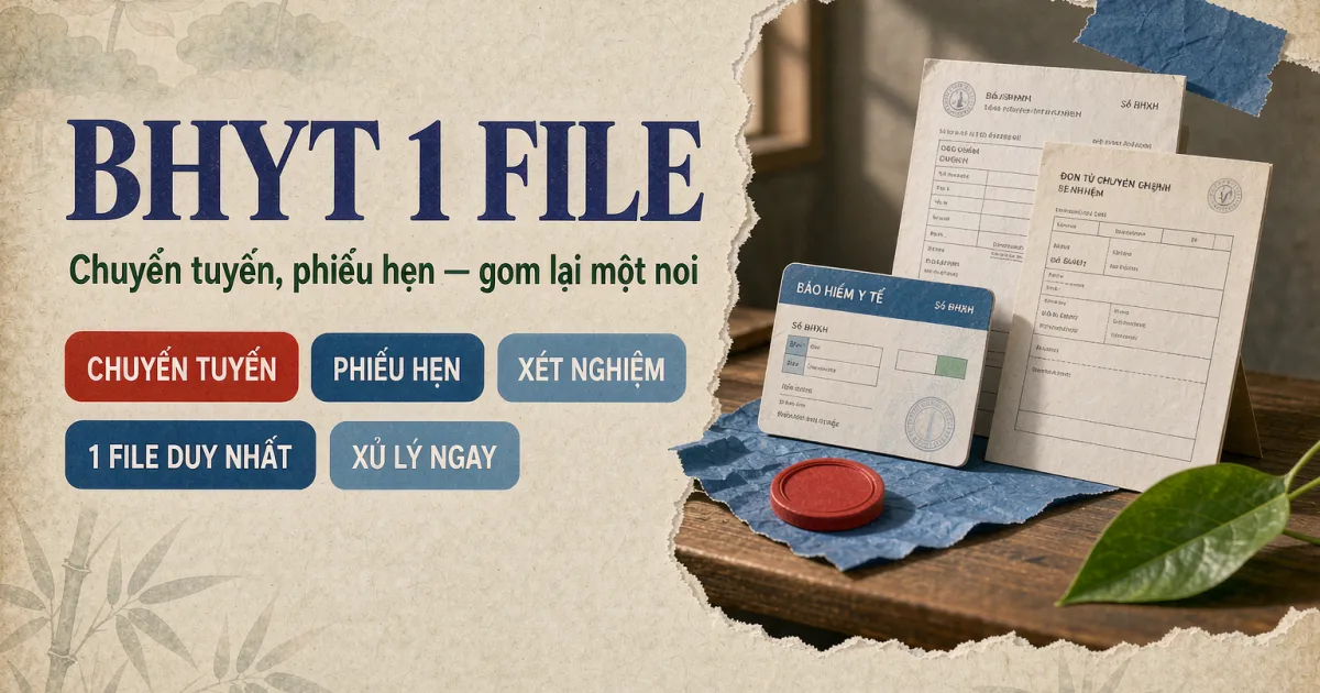Hồ sơ khám BHYT: gom giấy chuyển tuyến, phiếu hẹn, kết quả xét nghiệm thành 1 file PDF