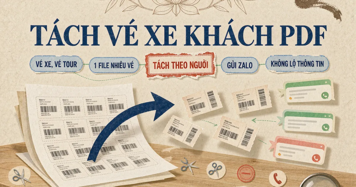 Cách tách vé xe khách, vé tour PDF cho từng người để gửi Zalo gọn gàng